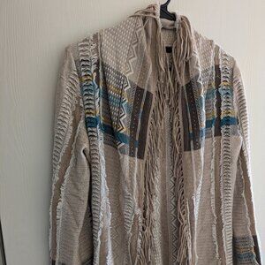 ZOZO Womens Fringe Open Front Cardigan Size M Brown Blue Gold